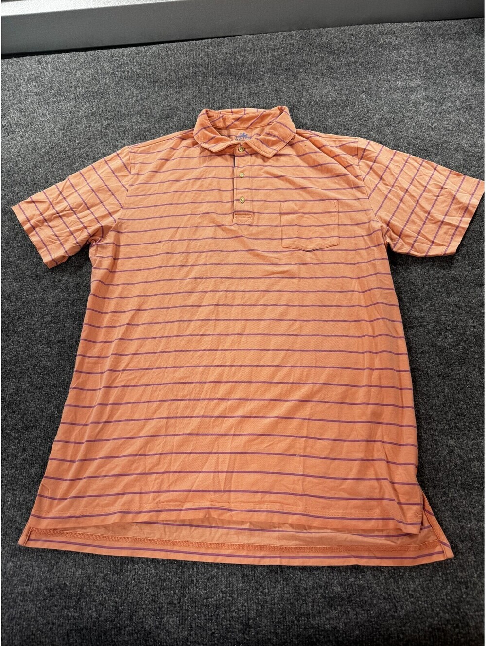 Peter Millar Seaside Wash Polo Shirt Men’s Size Large Orange Striped Shirt